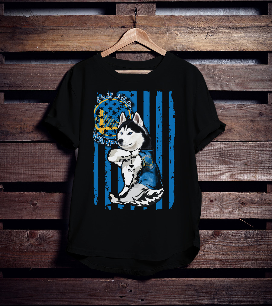 Siberian Husky Golden State Warriors Blue Paw Print Mom Tattoo T-Shirt