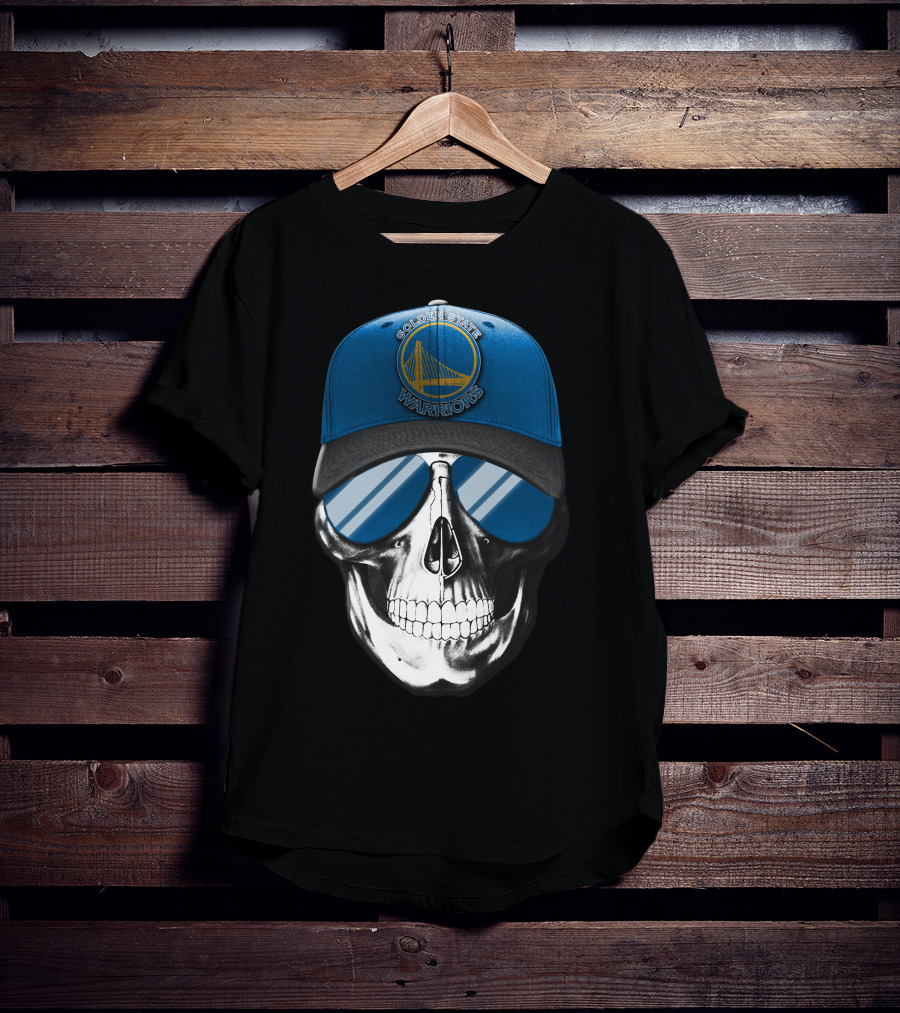Golden State Warriors Skull With Blue Cap And Sunglasses T-Shirt