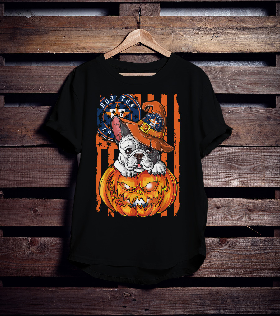 Houston Astros Halloween Bulldog Pumpkin Fan T-Shirt
