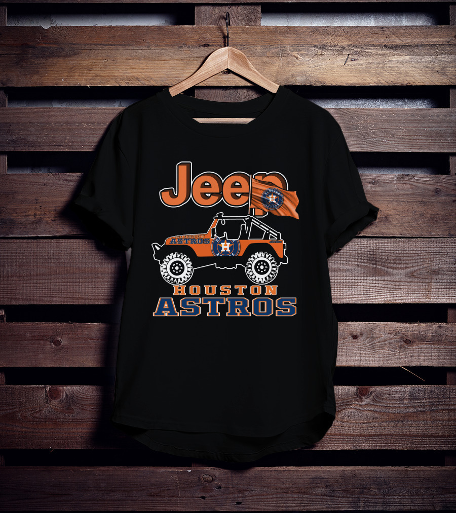 Jeep Houston Astros Off-Road Vehicle With Logo And Flag T-Shirt
