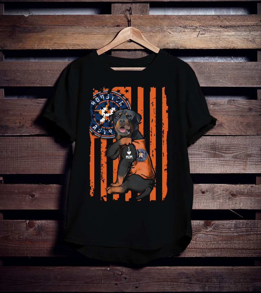 Rottweiler I Love Mom Houston Astros Orange Stripes T-Shirt