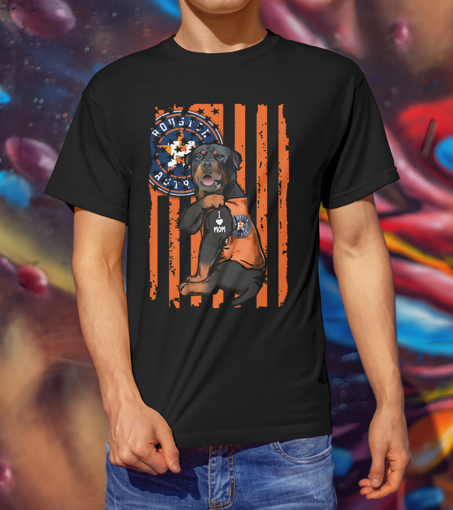 Rottweiler I Love Mom Houston Astros Orange Stripes T-Shirt