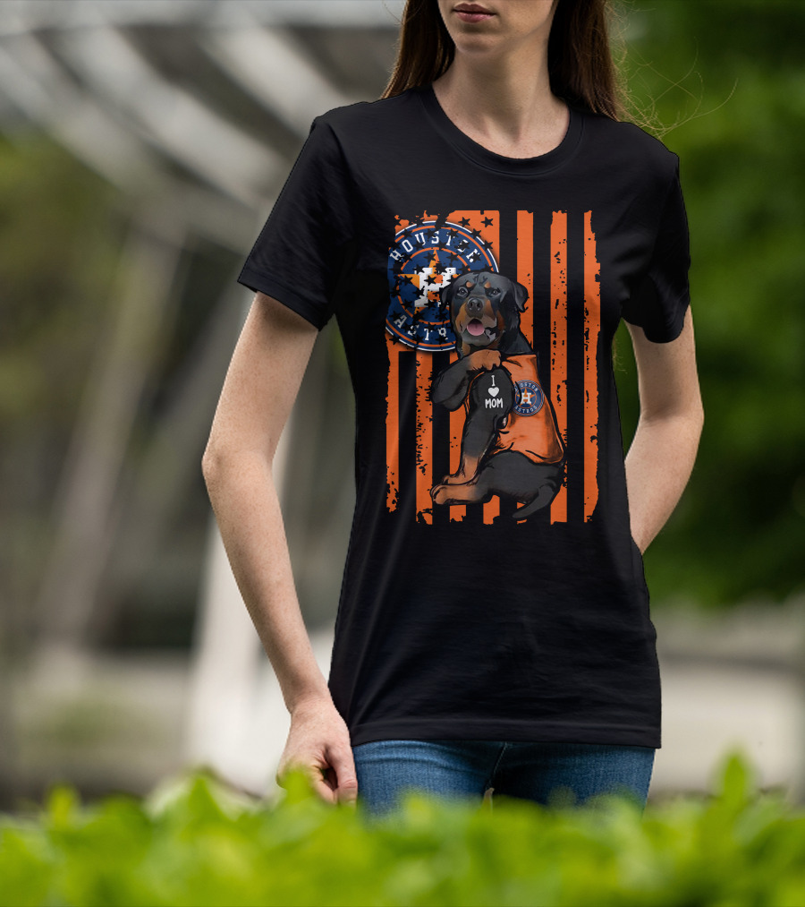 Rottweiler I Love Mom Houston Astros Orange Stripes T-Shirt
