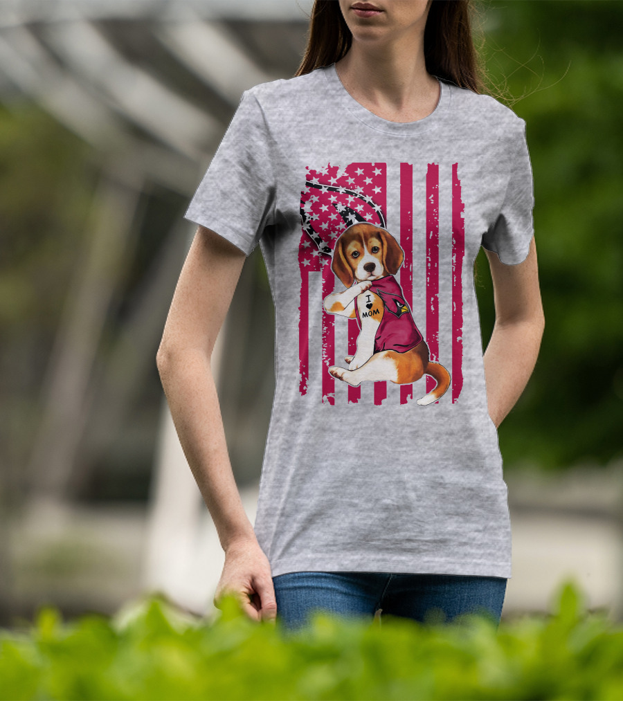 Beagle With Arizona Cardinals Tattoo And American Flag Background T-Shirt