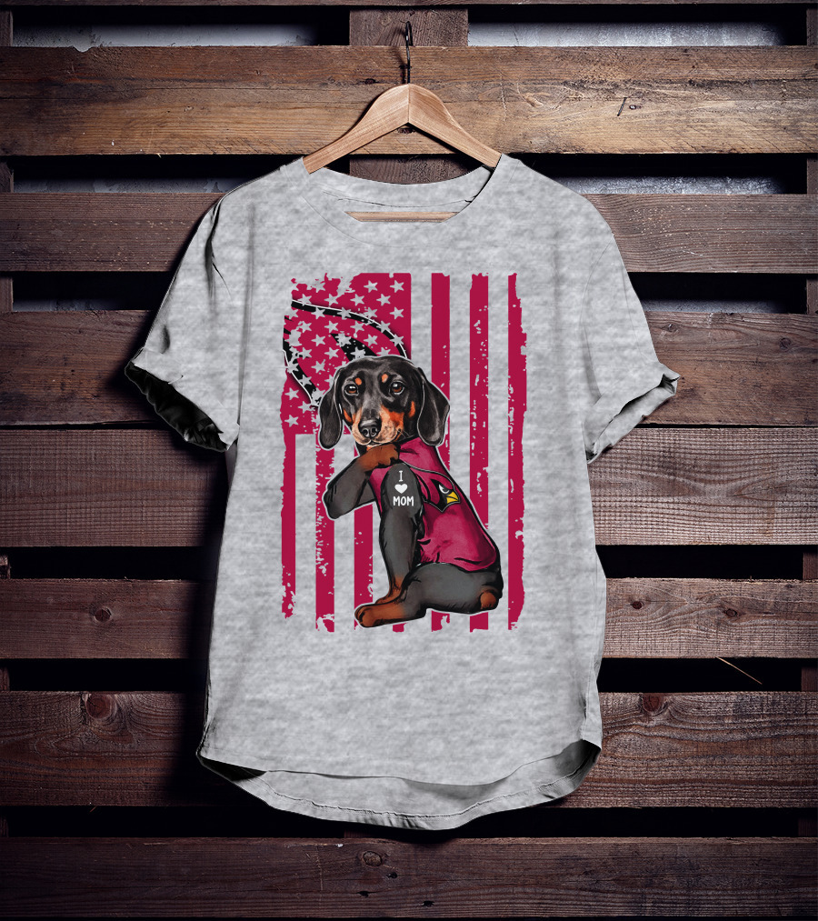 Arizona Cardinals Dachshund I Love Mom USA Flag T-Shirt