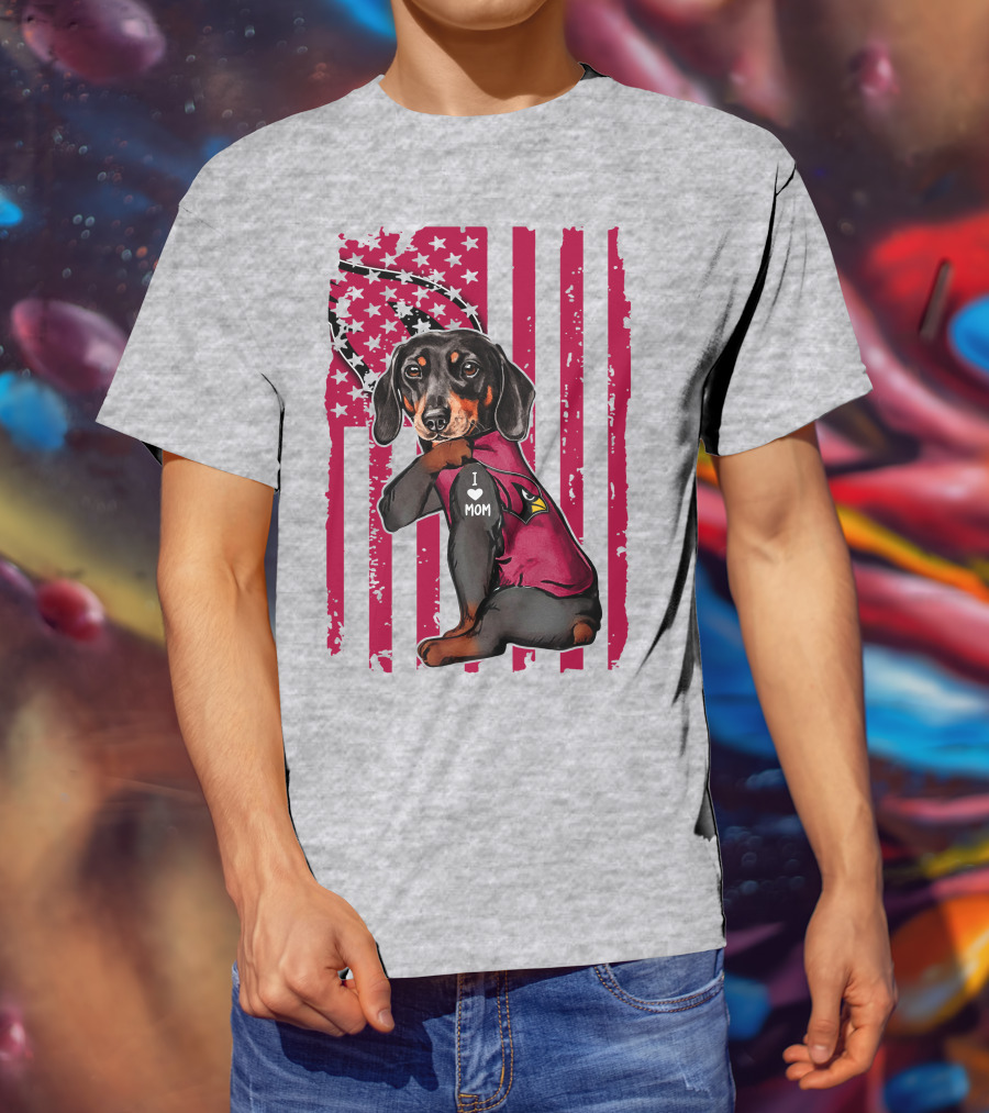 Arizona Cardinals Dachshund I Love Mom USA Flag T-Shirt