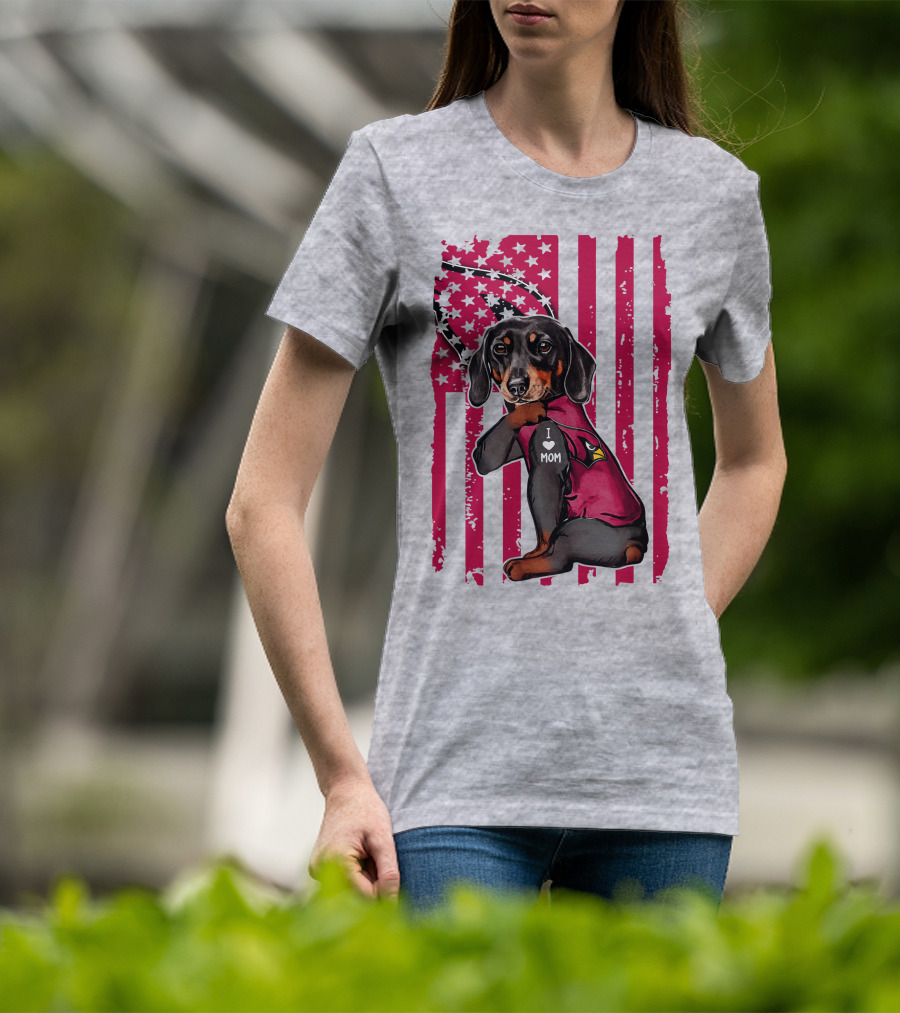 Arizona Cardinals Dachshund I Love Mom USA Flag T-Shirt