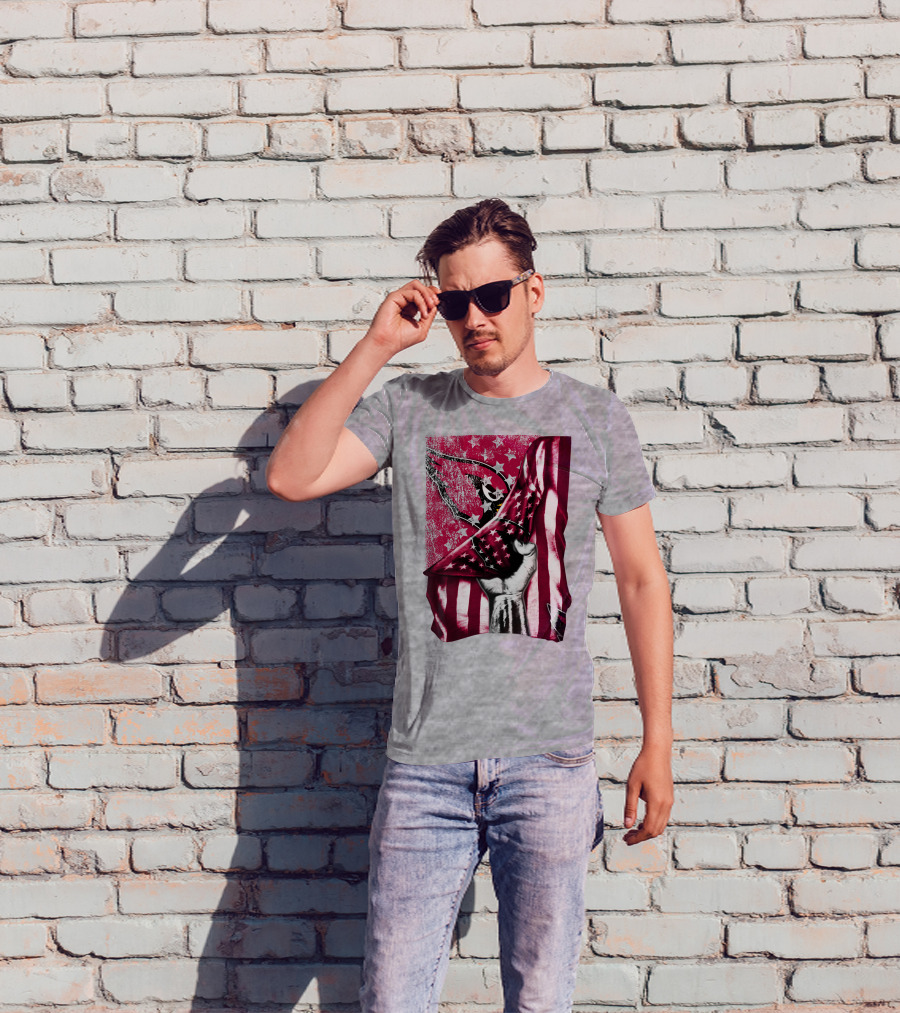 Arizona Cardinals Hand Holding American Flag With Cardinal Logo Stars T-Shirt