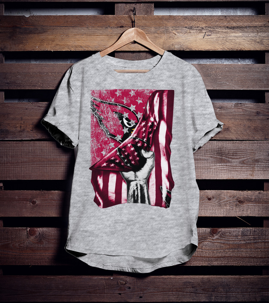Arizona Cardinals Hand Holding American Flag With Cardinal Logo Stars T-Shirt