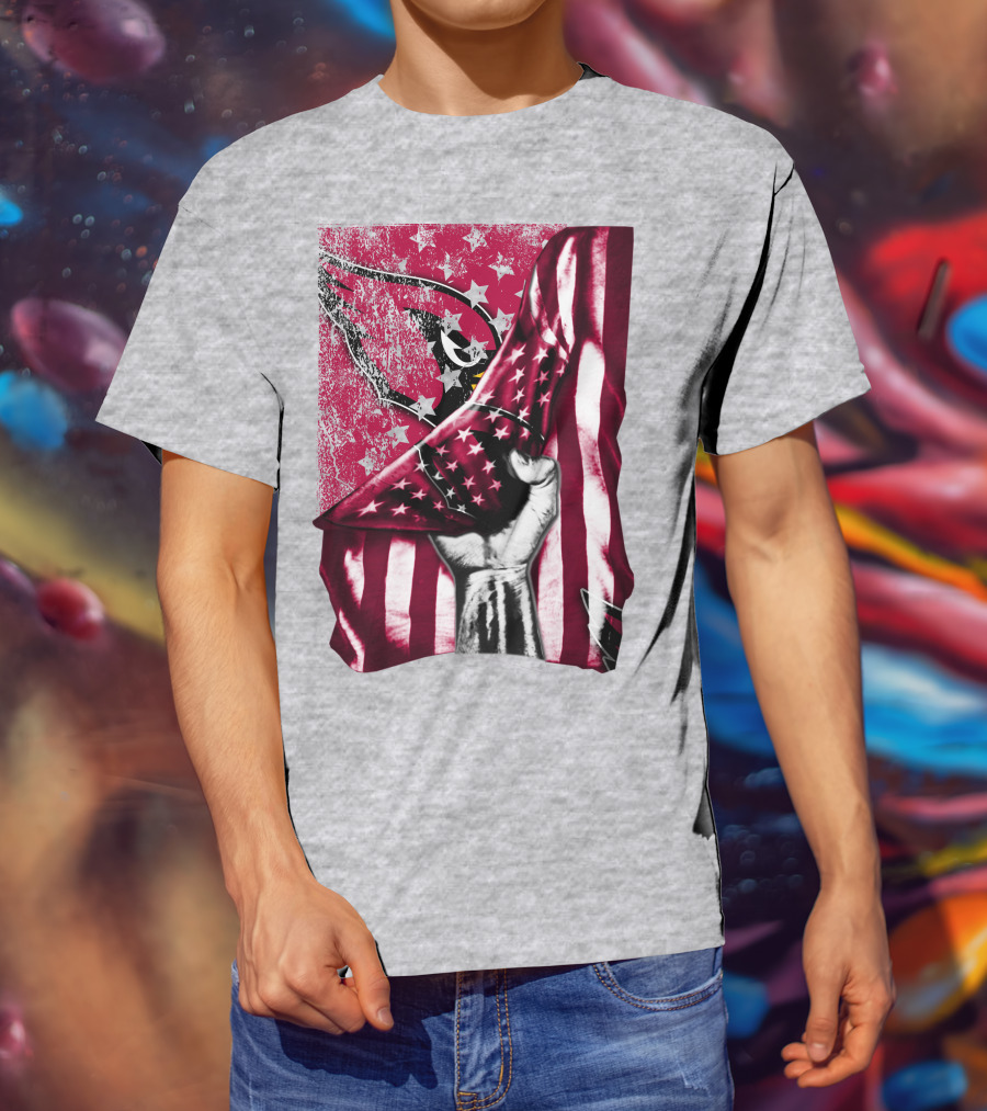 Arizona Cardinals Hand Holding American Flag With Cardinal Logo Stars T-Shirt