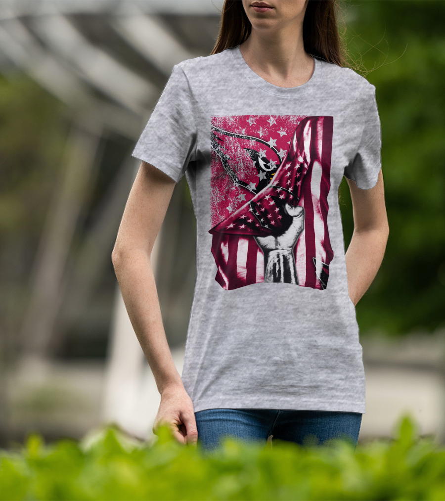Arizona Cardinals Hand Holding American Flag With Cardinal Logo Stars T-Shirt