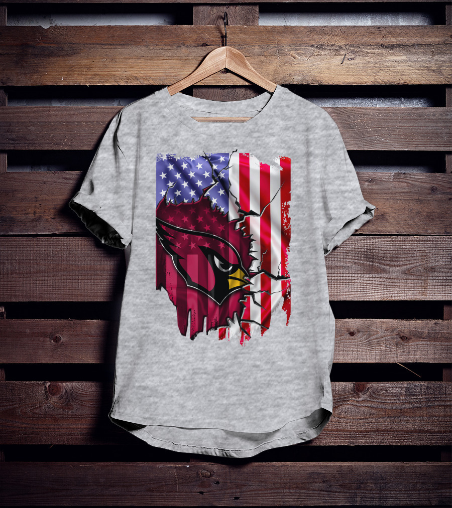 USA Flag With Arizona Cardinals T-Shirt