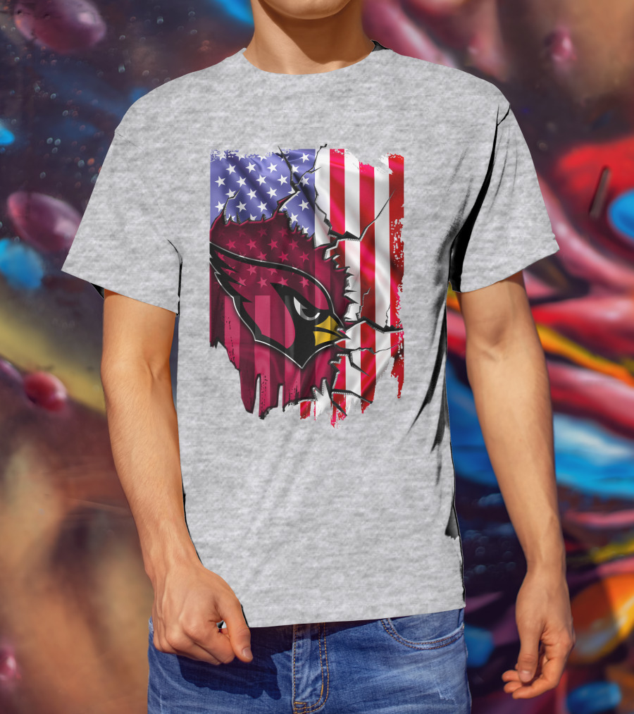 USA Flag With Arizona Cardinals T-Shirt