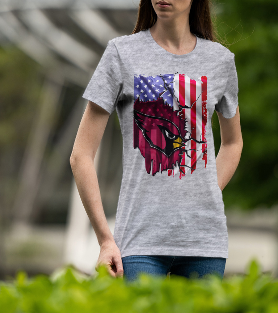 USA Flag With Arizona Cardinals T-Shirt