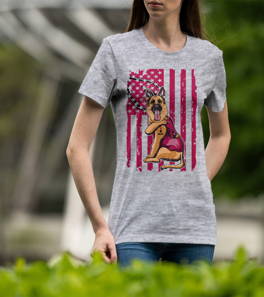 German Shepherd Wearing Arizona Cardinals Jersey With American Flag Background T-Shirt