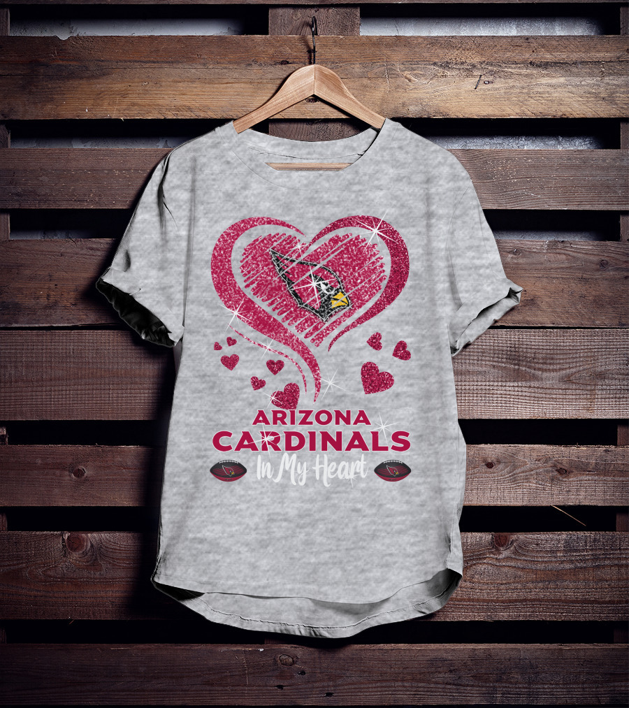 Arizona Cardinals In My Heart Sparkling Logo And Hearts T-Shirt