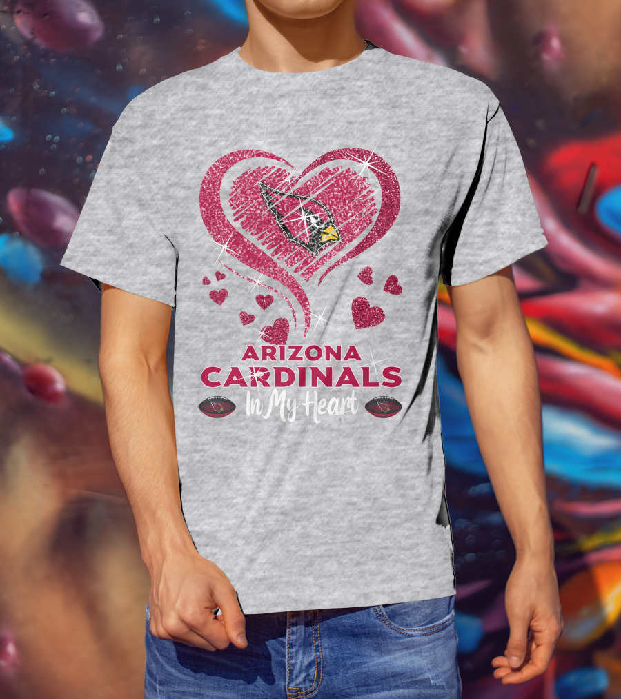 Arizona Cardinals In My Heart Sparkling Logo And Hearts T-Shirt