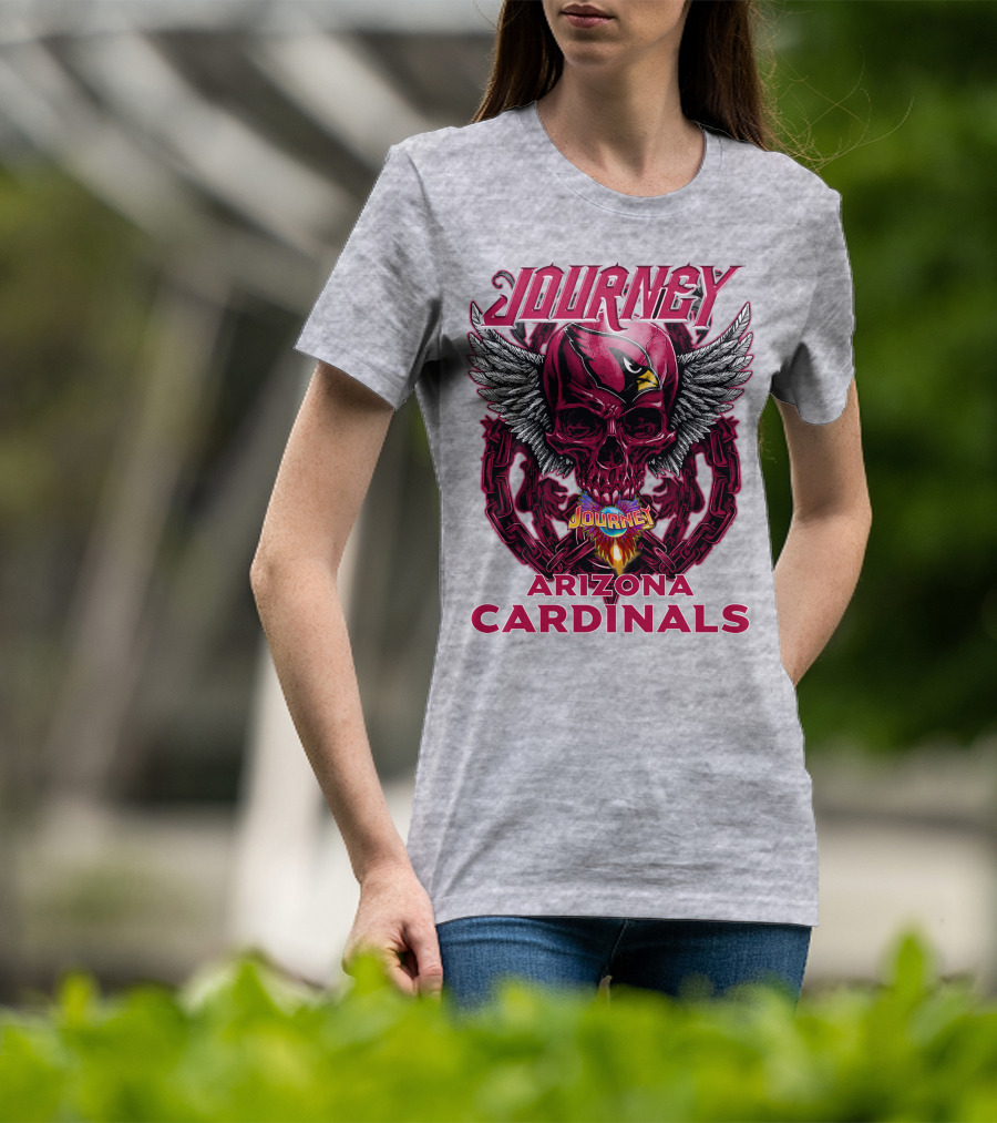 Journey Arizona Cardinals Skull Wings Flame T-Shirt