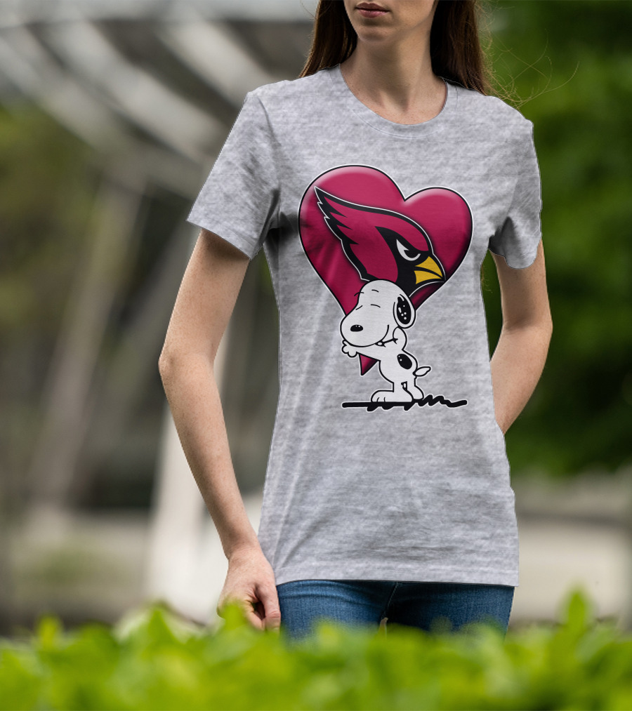 Snoopy Hugging Arizona Cardinals Heart T-Shirt