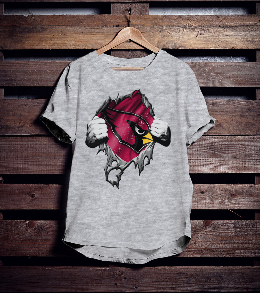 Torn Arizona Cardinals Logo With Ripped Effect And Aggressive Mascot Burst T-Shirt