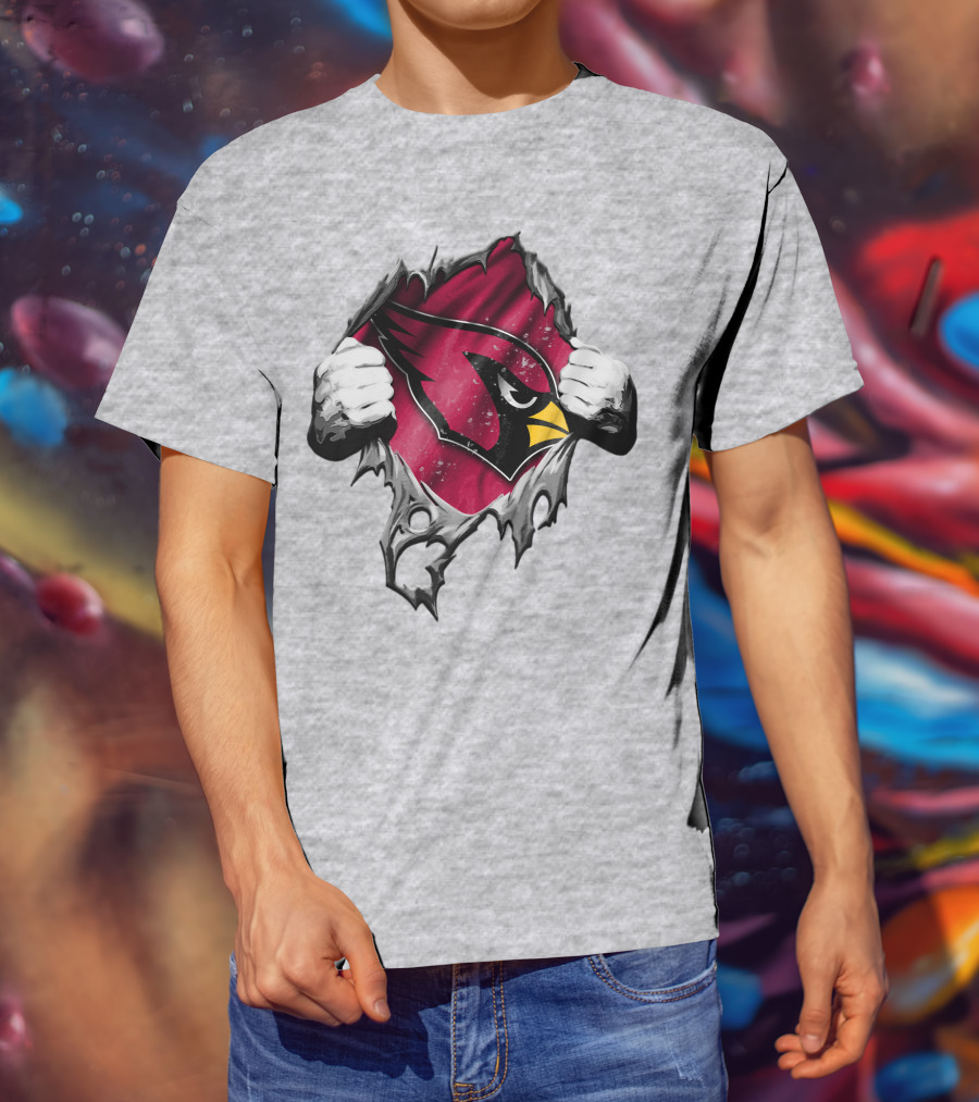 Torn Arizona Cardinals Logo With Ripped Effect And Aggressive Mascot Burst T-Shirt