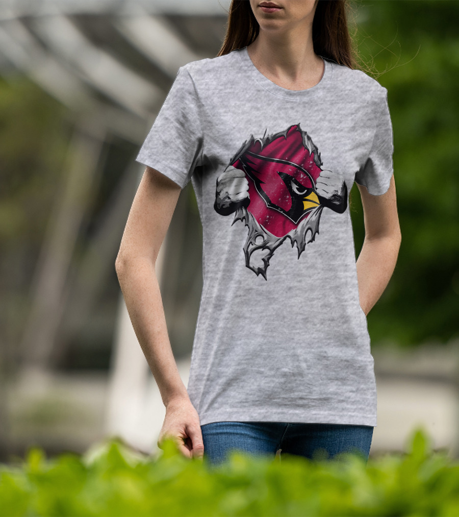 Torn Arizona Cardinals Logo With Ripped Effect And Aggressive Mascot Burst T-Shirt