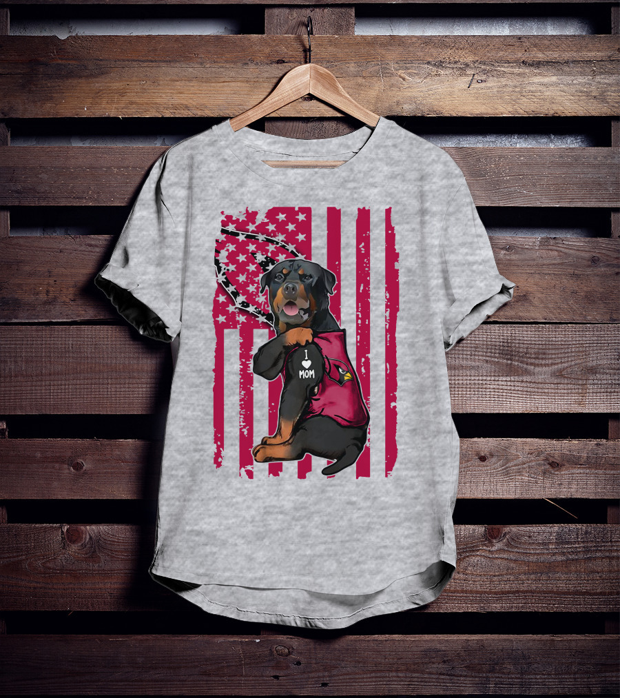 Rottweiler I Love Mom Arizona Cardinals USA Flag T-Shirt