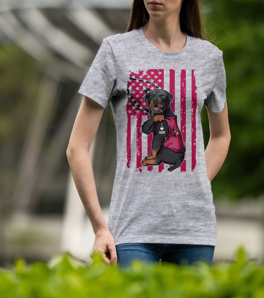 Rottweiler I Love Mom Arizona Cardinals USA Flag T-Shirt