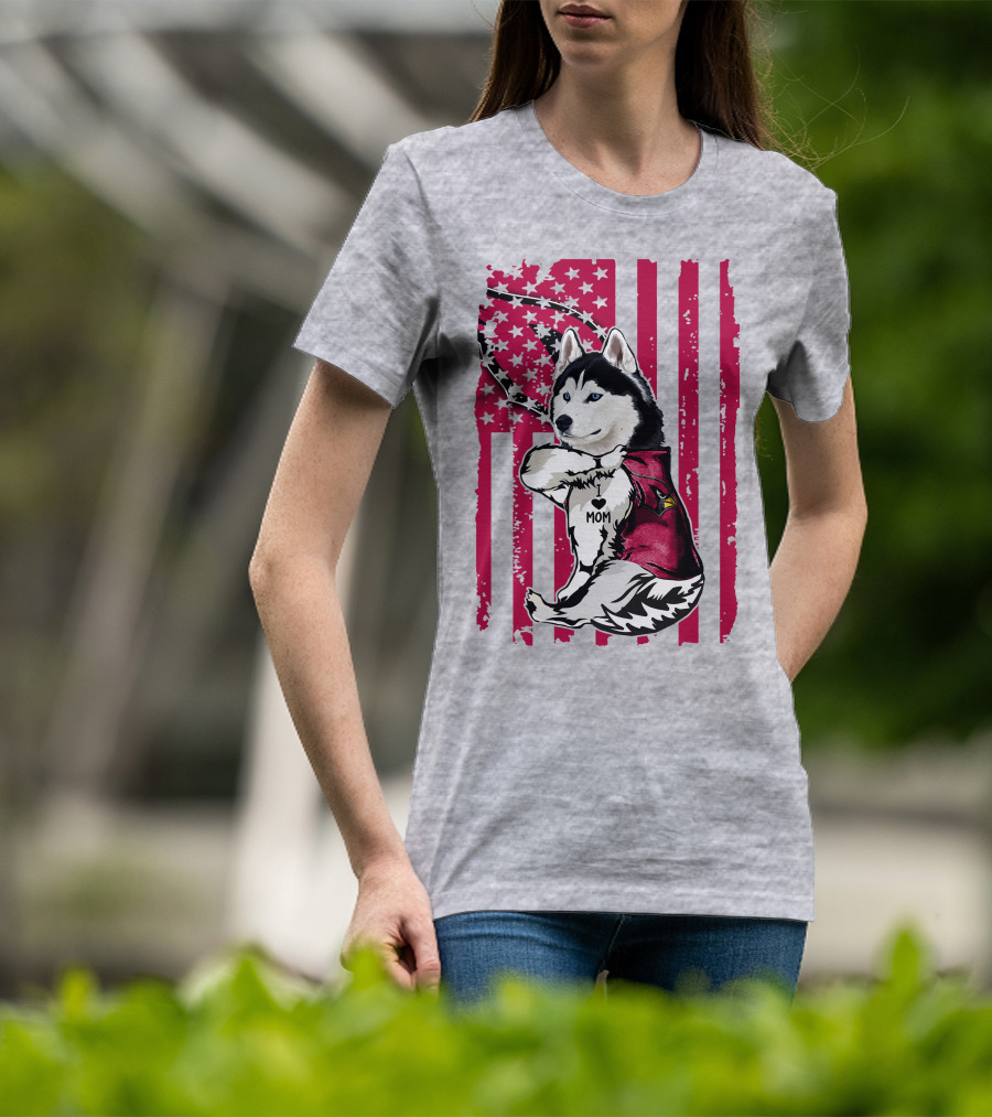 Siberian Husky I Love Mom Arizona Cardinals American Flag T-Shirt