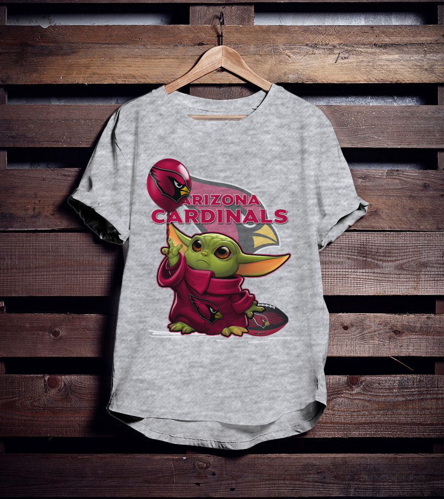 Yoda Holding Arizona Cardinals Balloon And Football With Team T-Shirt