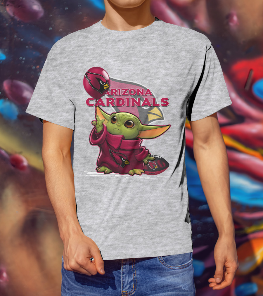 Yoda Holding Arizona Cardinals Balloon And Football With Team T-Shirt