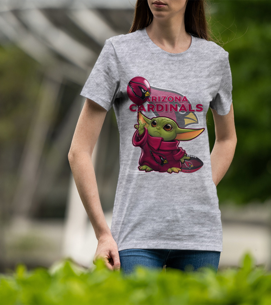 Yoda Holding Arizona Cardinals Balloon And Football With Team T-Shirt