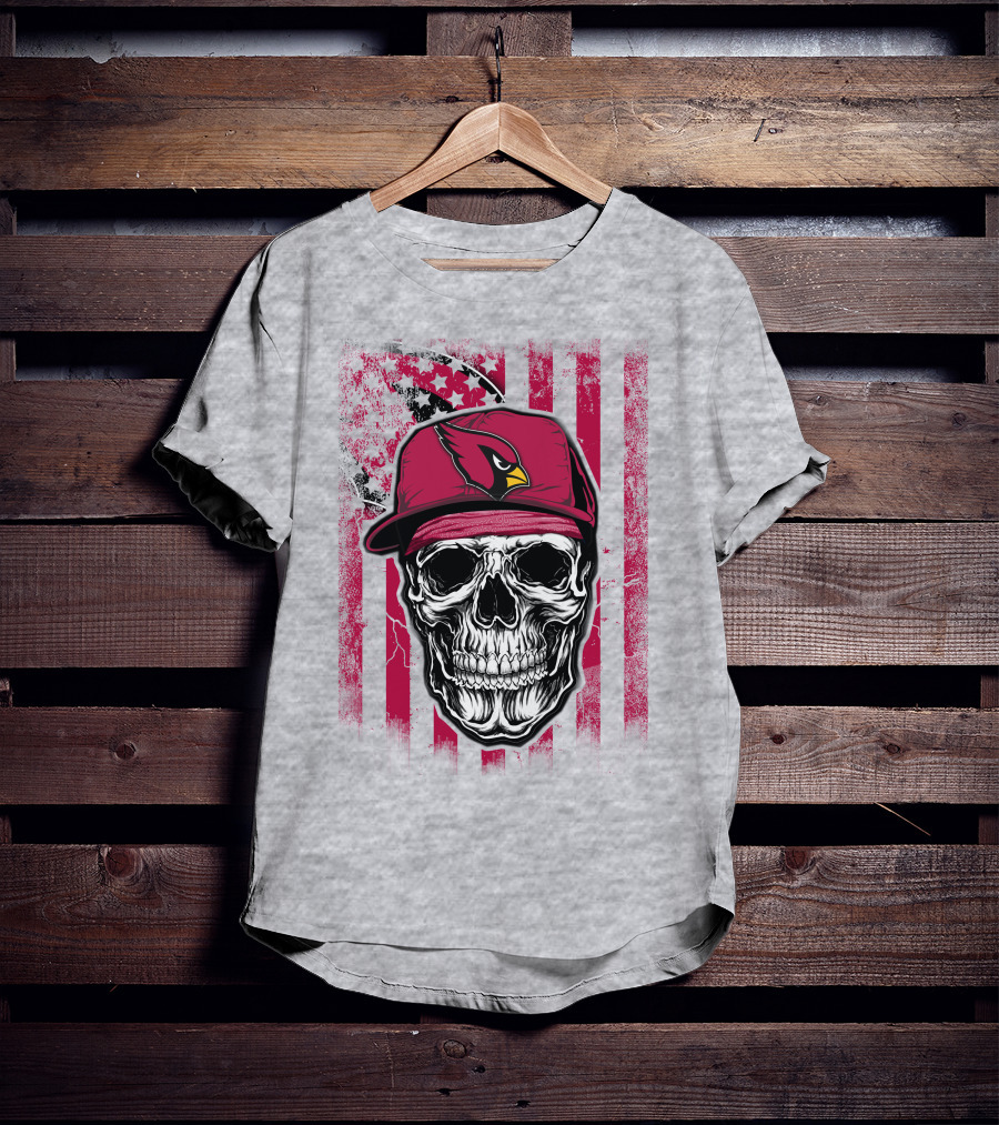 Skull V1 Arizona Cardinals Red Cap American Flag T-Shirt