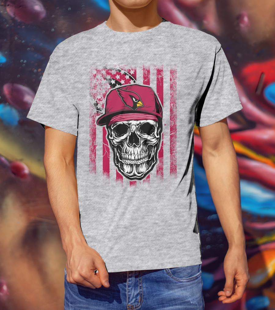 Skull V1 Arizona Cardinals Red Cap American Flag T-Shirt