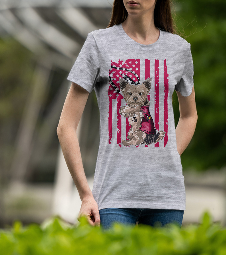 Yorkshire Terrier I Love Mom Arizona Cardinals American Flag T-Shirt