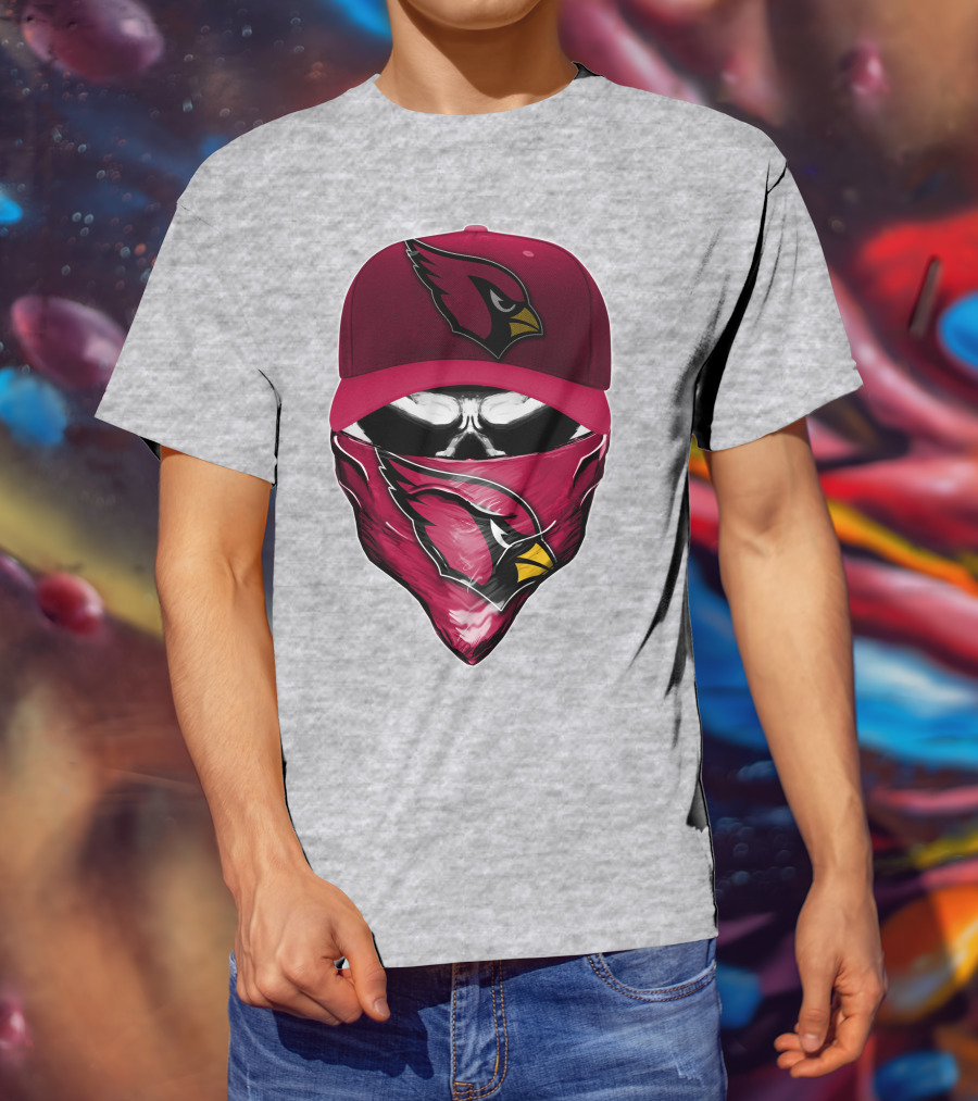 Skull V6 Arizona Cardinals Bold Logo Hat And Bandana T-Shirt