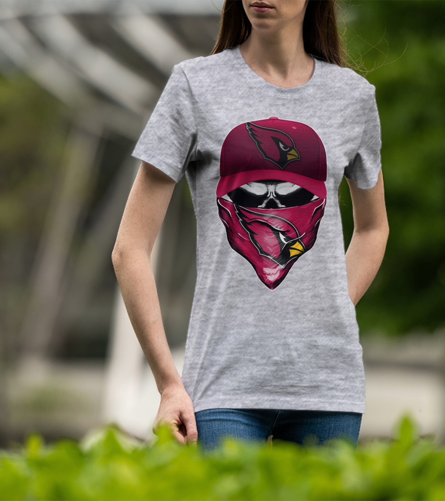 Skull V6 Arizona Cardinals Bold Logo Hat And Bandana T-Shirt