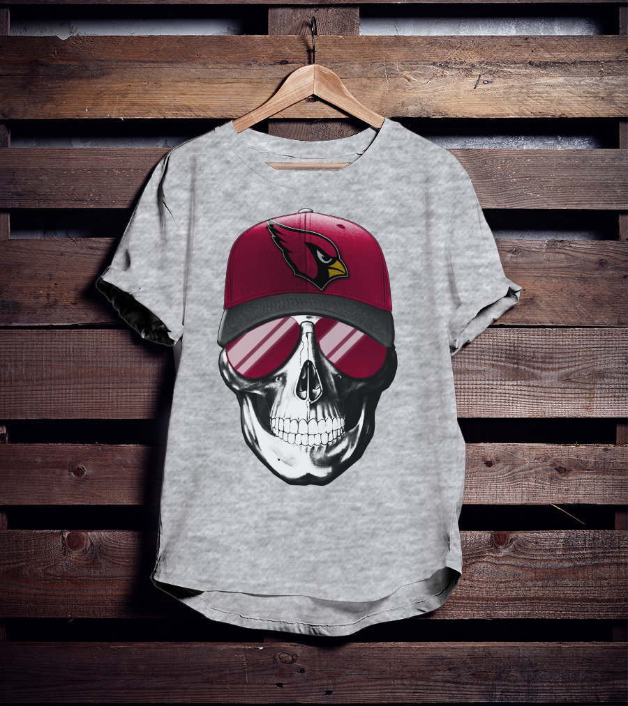 Skull V7 Arizona Cardinals Logo Hat And Sunglasses T-Shirt