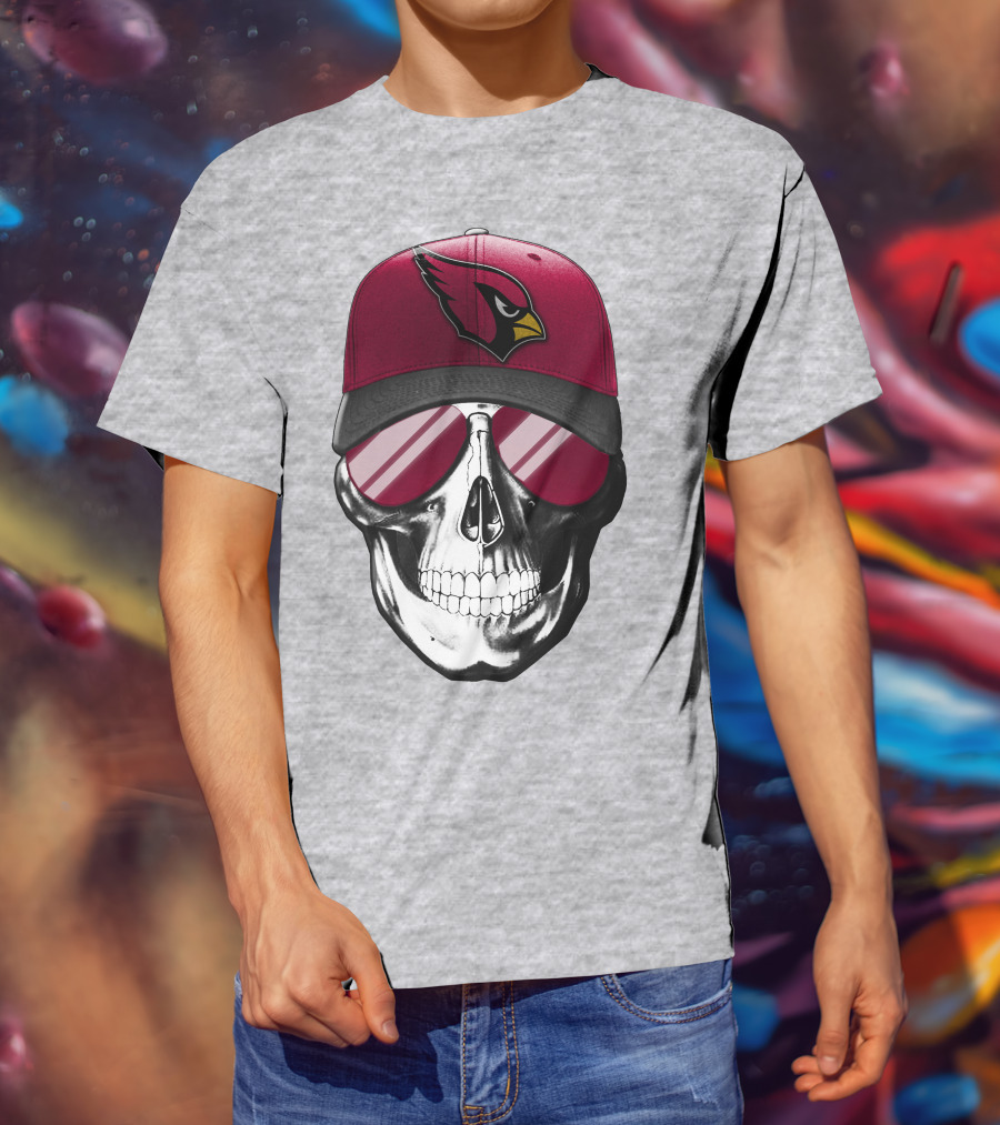 Skull V7 Arizona Cardinals Logo Hat And Sunglasses T-Shirt