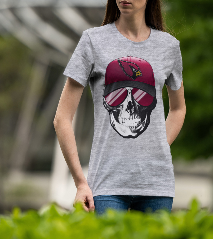 Skull V7 Arizona Cardinals Logo Hat And Sunglasses T-Shirt
