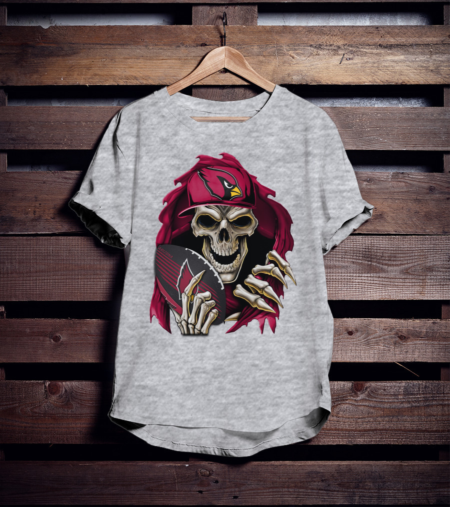 Arizona Cardinals Skeleton Skull Holding Football T-Shirt