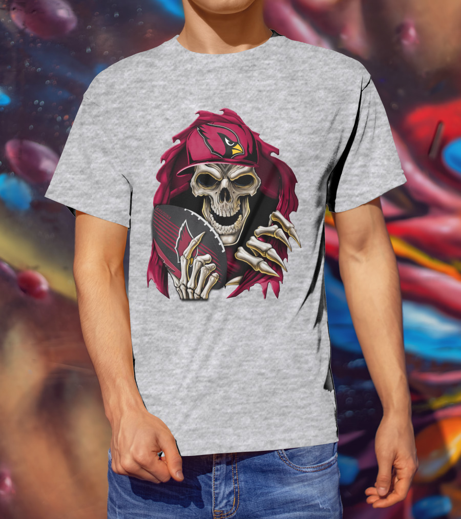Arizona Cardinals Skeleton Skull Holding Football T-Shirt