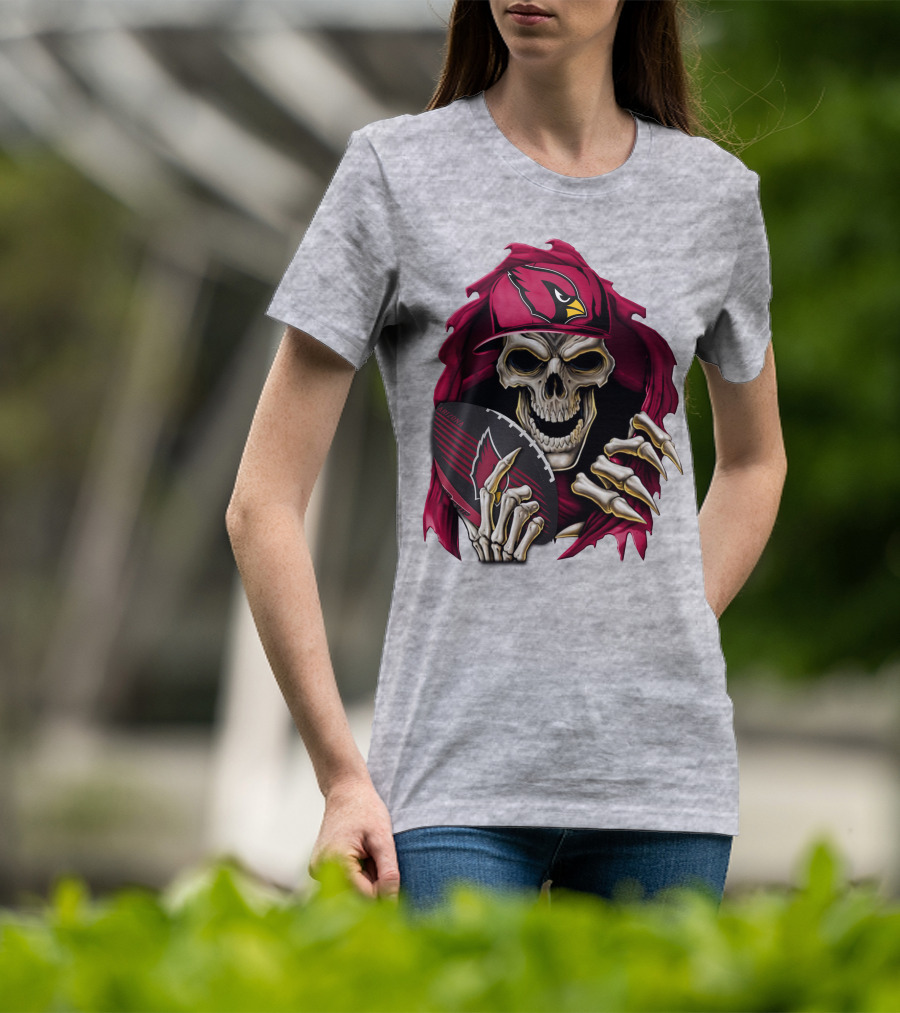 Arizona Cardinals Skeleton Skull Holding Football T-Shirt