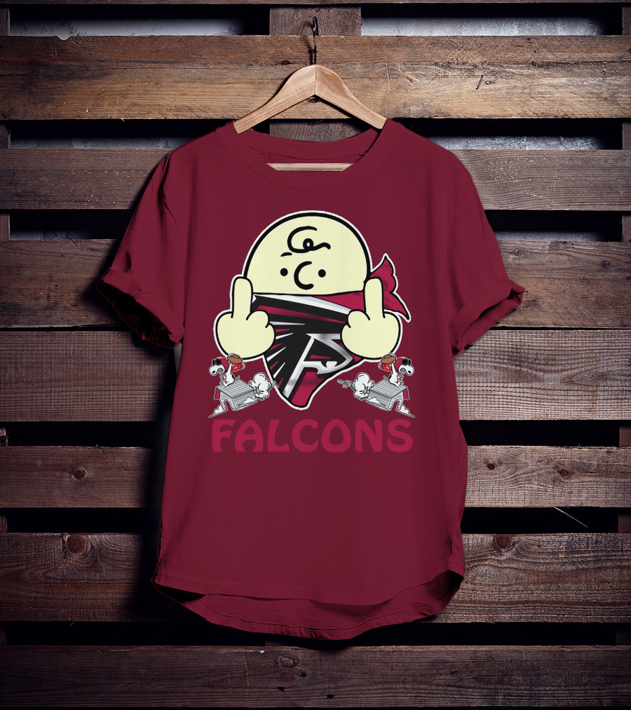 Atlanta Falcons F Symbol Peanuts Angry Charlie Middle Finger Snoopy Doghouse T-Shirt