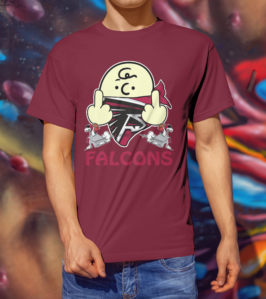 Atlanta Falcons F Symbol Peanuts Angry Charlie Middle Finger Snoopy Doghouse T-Shirt