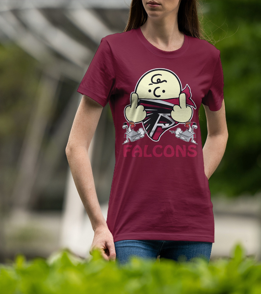 Atlanta Falcons F Symbol Peanuts Angry Charlie Middle Finger Snoopy Doghouse T-Shirt