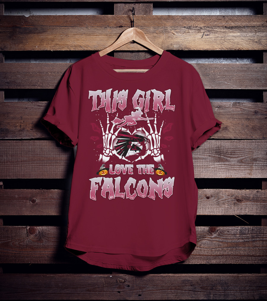 This Girl Love The Falcons Halloween Skeleton Hands Pumpkin T-Shirt