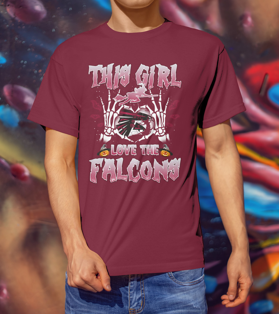 This Girl Love The Falcons Halloween Skeleton Hands Pumpkin T-Shirt