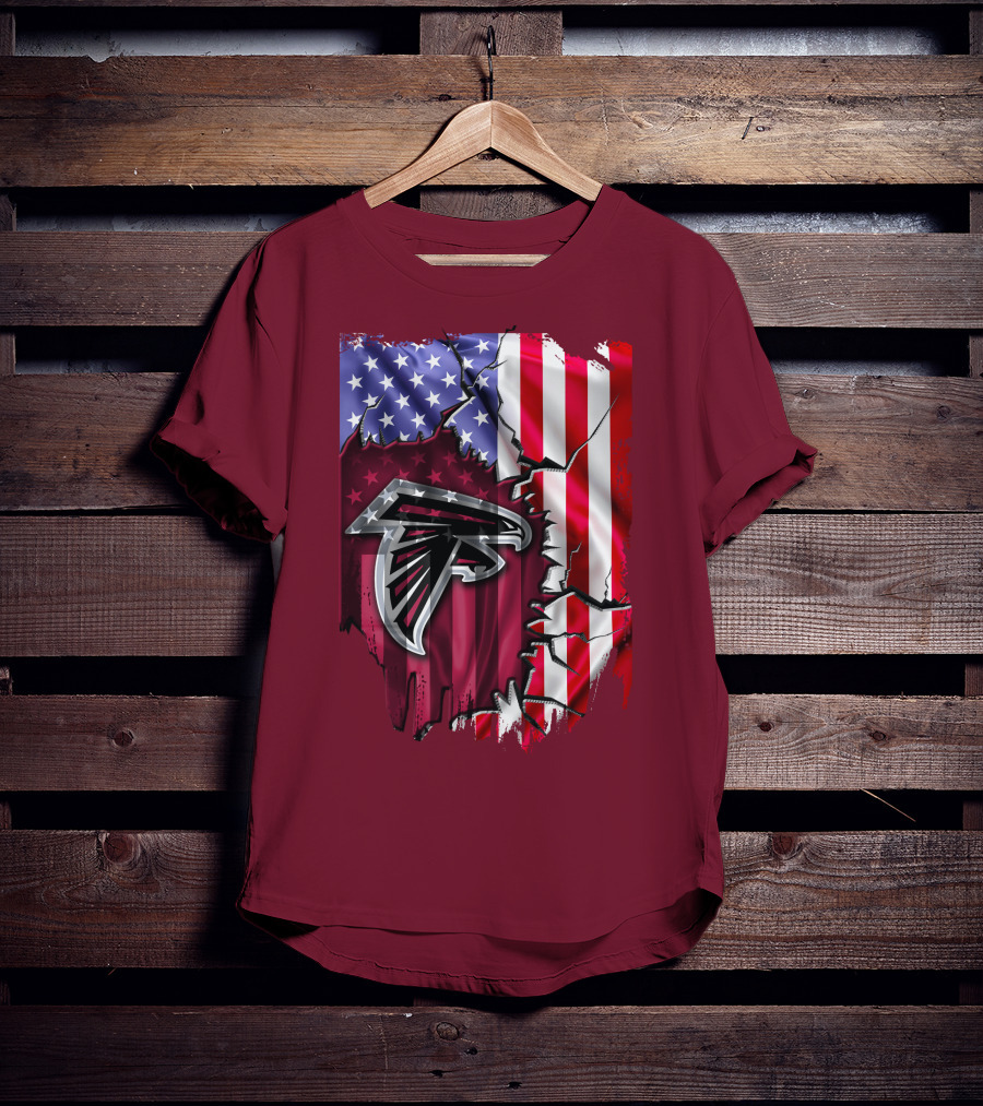 American Flag With Atlanta Falcons Logo And Cracked Design Mix T-Shirt