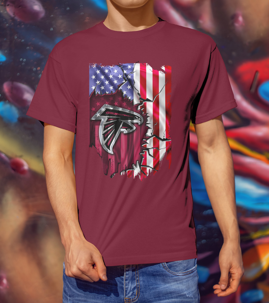 American Flag With Atlanta Falcons Logo And Cracked Design Mix T-Shirt
